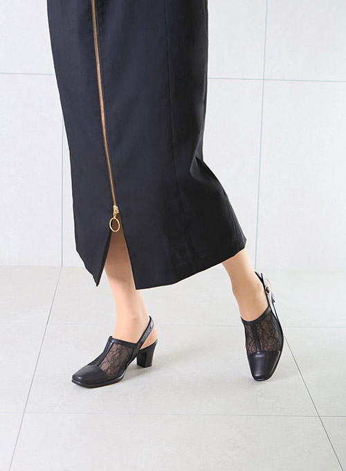 チュールレースバックベルトパンプス