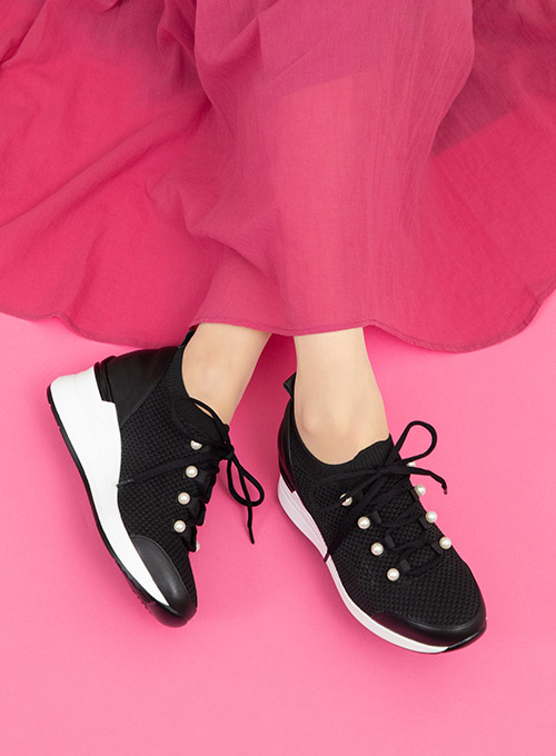 パールデザインニットスニーカー