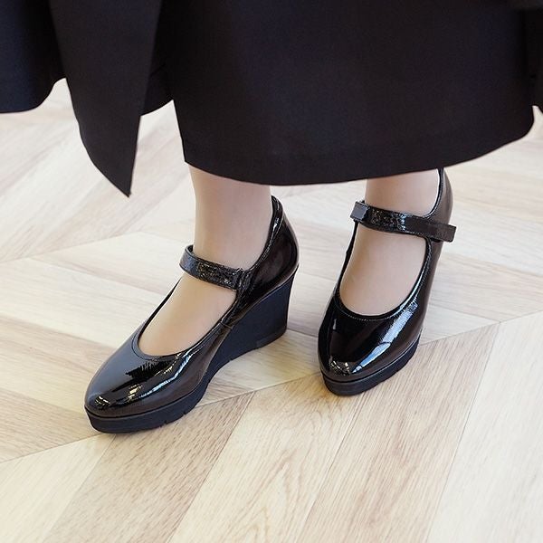 スクエアトウ軽量ウェッジダブルベルトスニーカー【返品交換不可